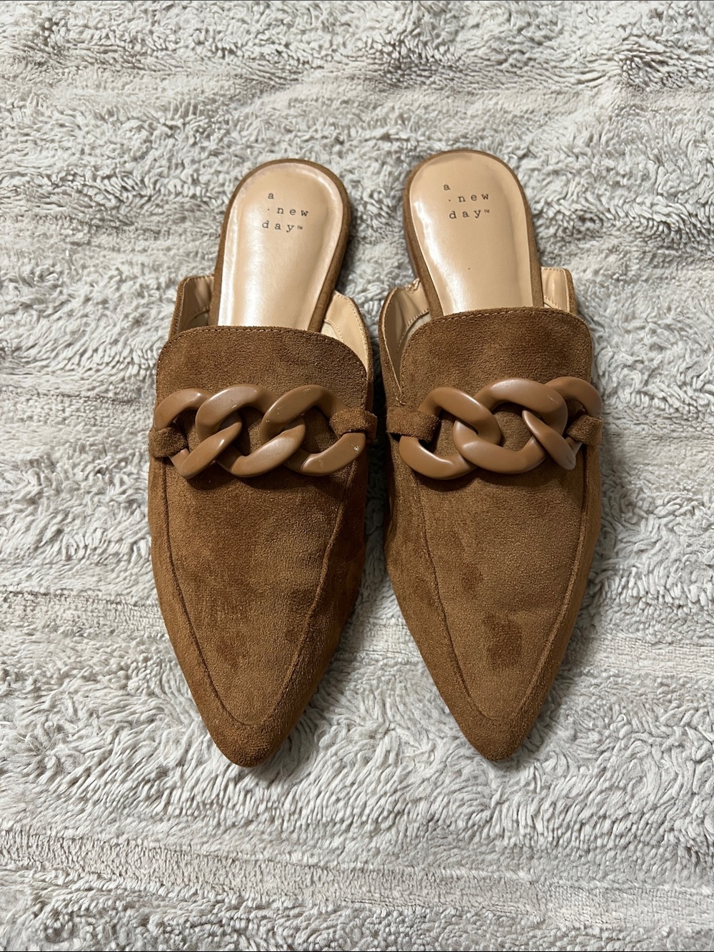 a new day Brown Suede Chain-Detail Pointed Mules